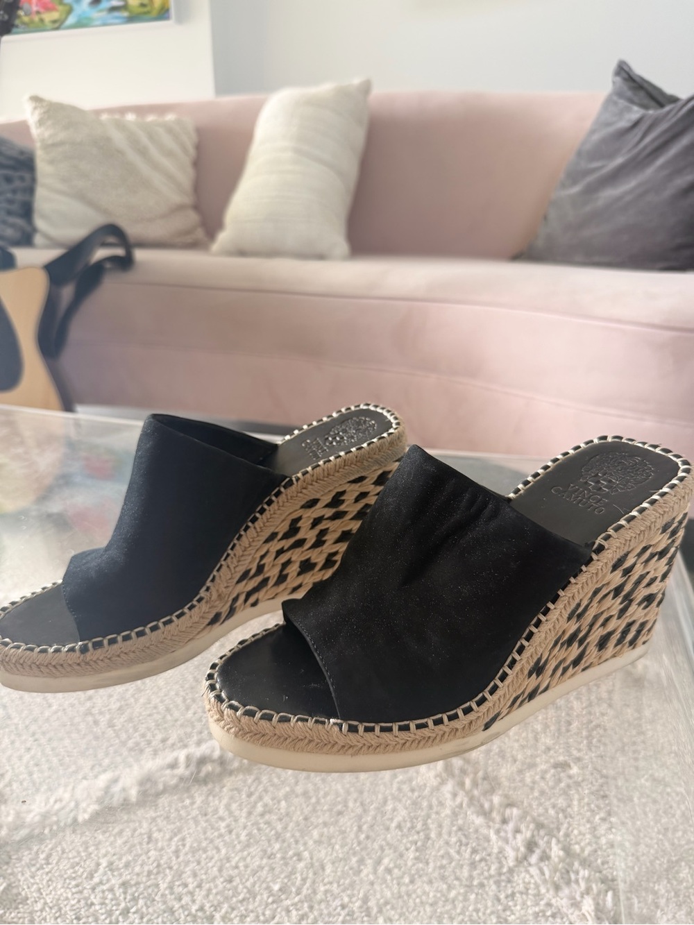 Vince Camuto Black Wedge Espadrille Mules
